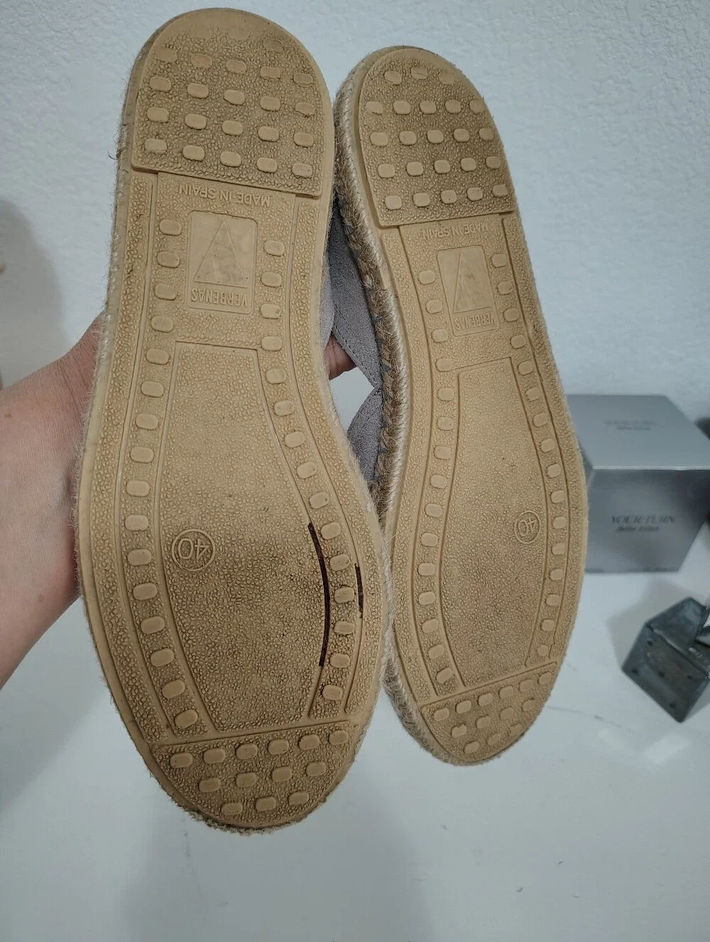 VERBENAS CARMEN ESPADRILLES FLATS Gray Suede Casual Slip-On Shoes Made In Spain